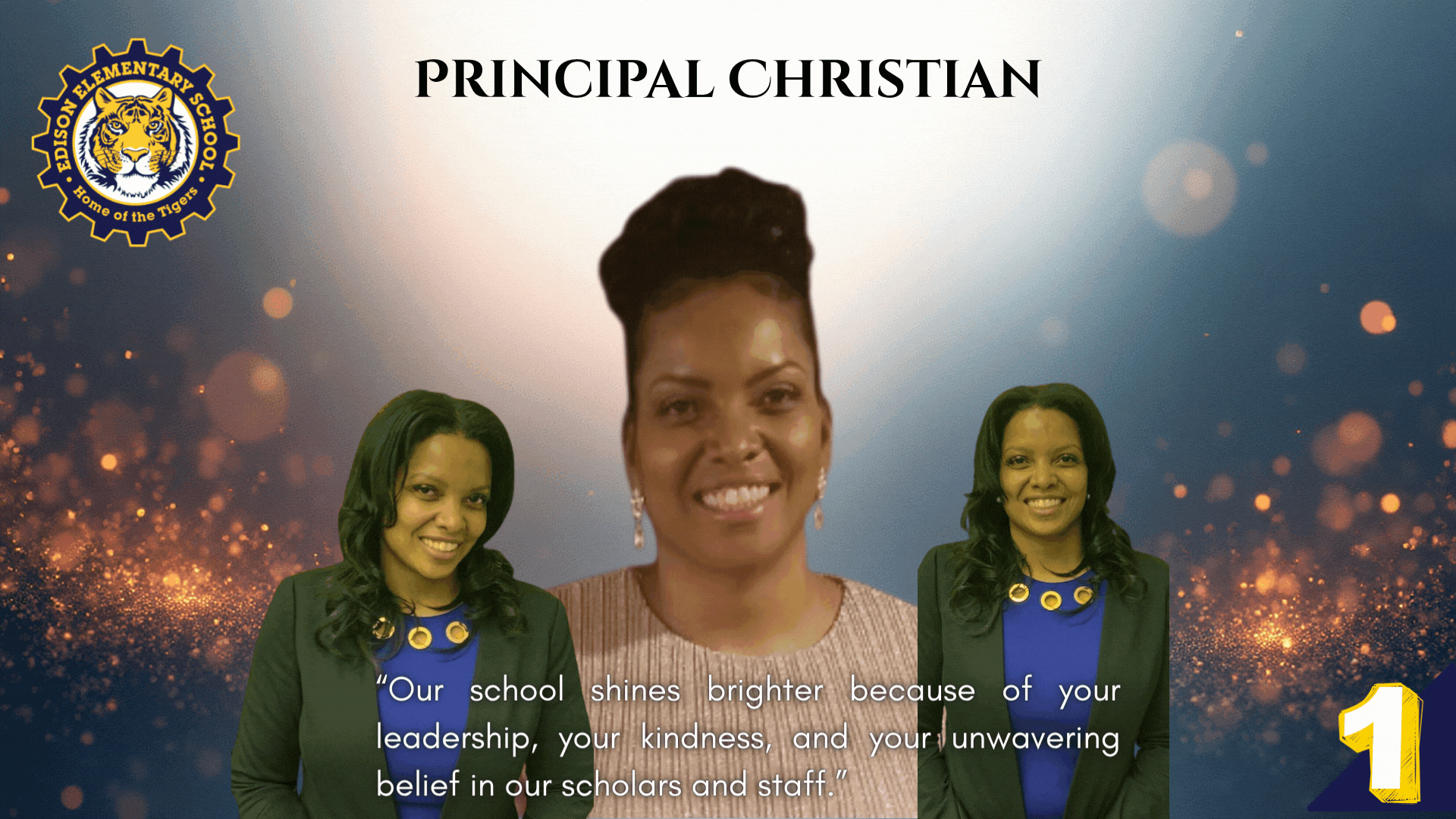  photo of principal on a graphic background